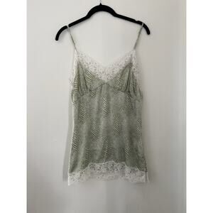 Y2K Vintage Gracie Silk Green Snake Skin Print Lace Cami Camisole Top M